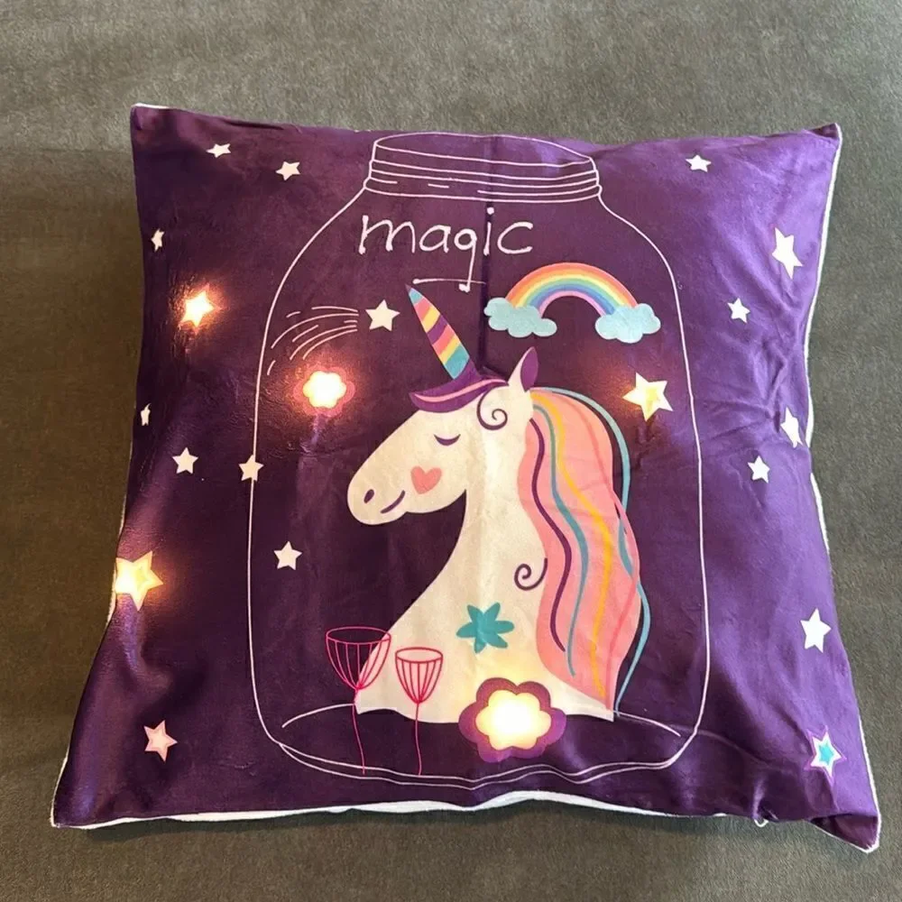 Light Up LED Decorative Unicorn Pillow Case 18”x18” NEW